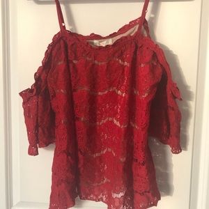 Elegant red off shoulder lace top